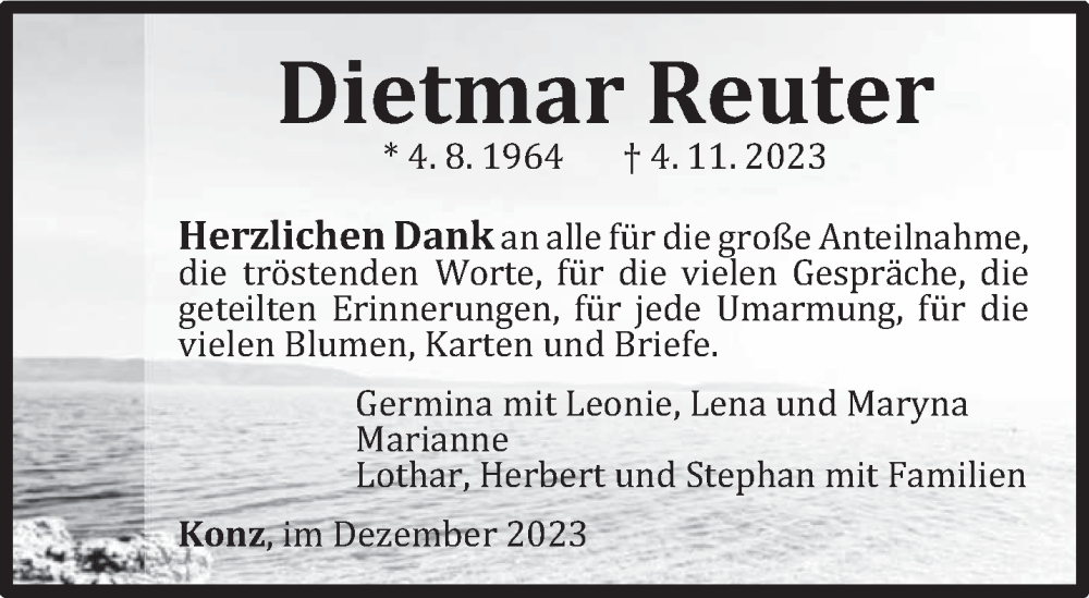  Traueranzeige für Dietmar Reuter vom 01.12.2023 aus trierischer_volksfreund