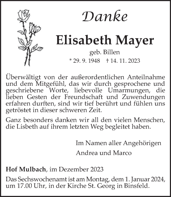 Traueranzeige von Elisabeth Mayer von trierischer_volksfreund