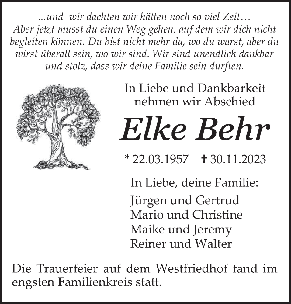  Traueranzeige für Elke Behr vom 13.12.2023 aus trierischer_volksfreund
