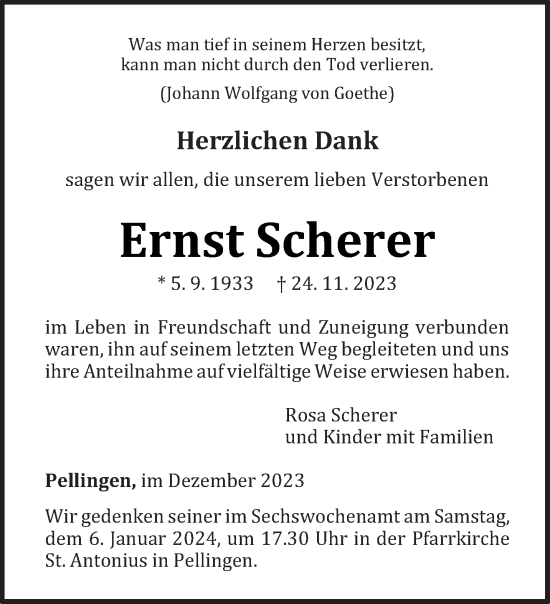 Traueranzeige von Ernst Scherer von trierischer_volksfreund