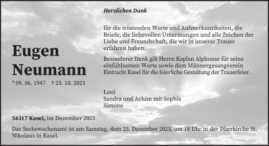 Traueranzeige von Eugen Neumann von trierischer_volksfreund