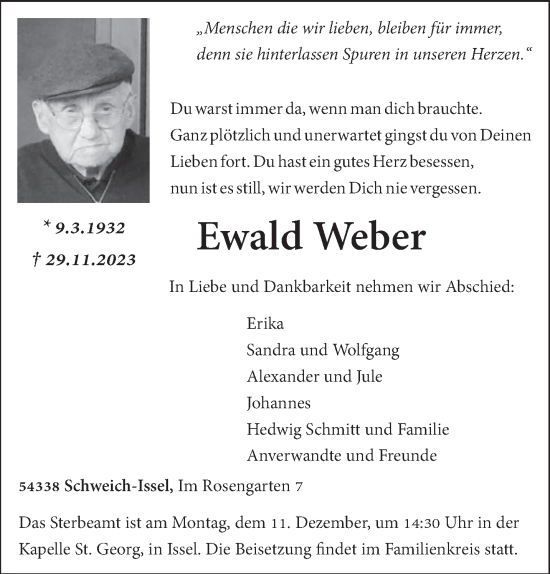 Traueranzeige von Ewald Weber von trierischer_volksfreund