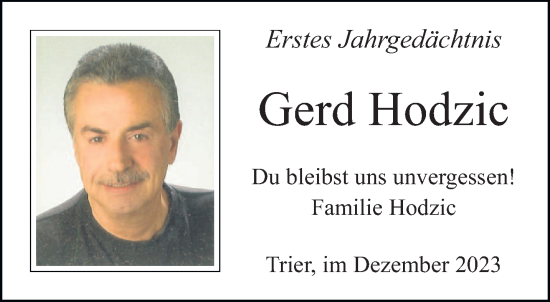 Traueranzeige von Gerd Hodzic von trierischer_volksfreund