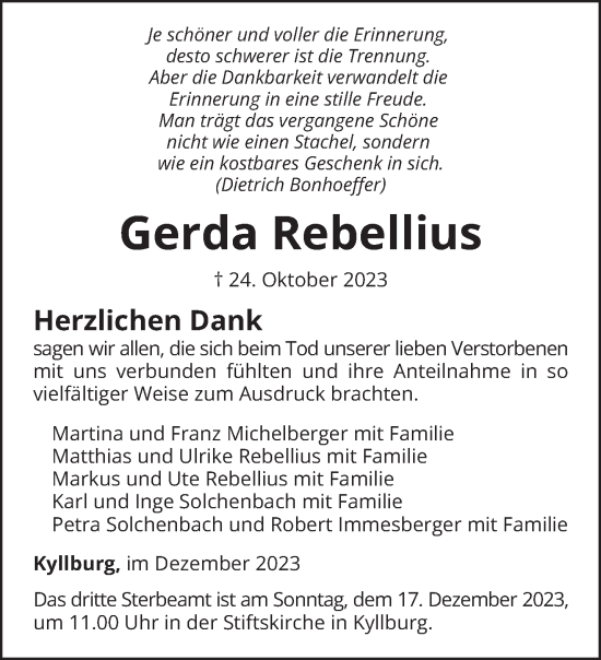 Traueranzeige von Gerda Rebellius von trierischer_volksfreund