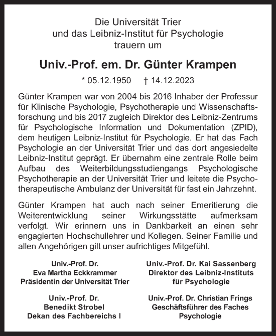 Traueranzeige von Günter Krampen von trierischer_volksfreund