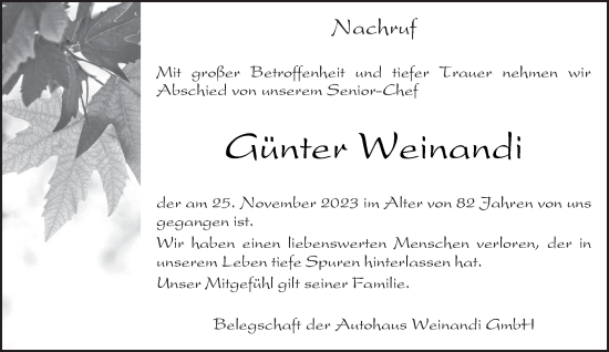 Traueranzeige von Günter Weinandi von trierischer_volksfreund