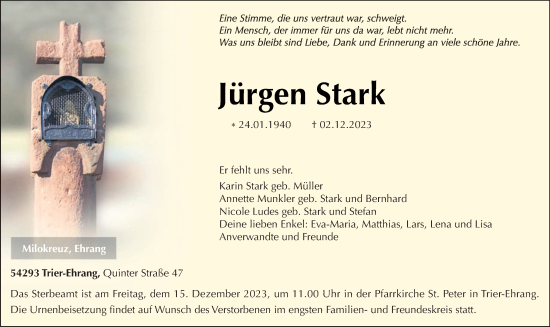 Traueranzeige von Jürgen Stark von trierischer_volksfreund