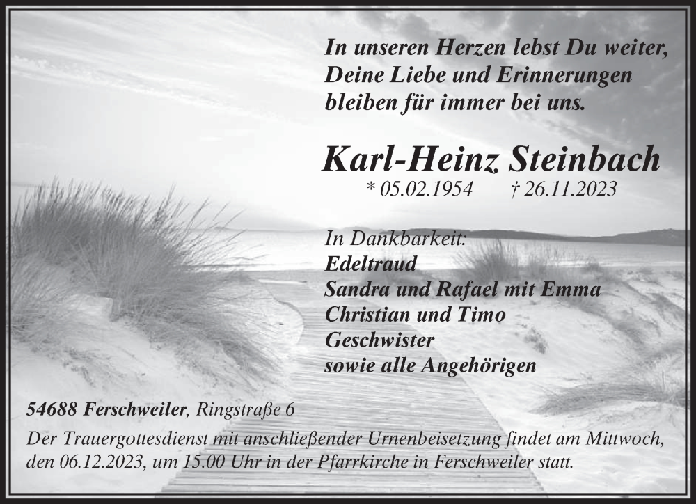  Traueranzeige für Karl-Heinz Steinbach vom 01.12.2023 aus trierischer_volksfreund