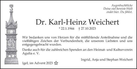 Traueranzeige von Karl-Heinz Weichert von trierischer_volksfreund