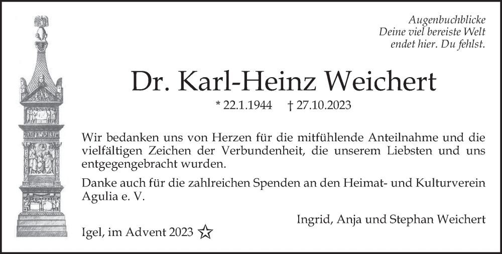  Traueranzeige für Karl-Heinz Weichert vom 23.12.2023 aus trierischer_volksfreund