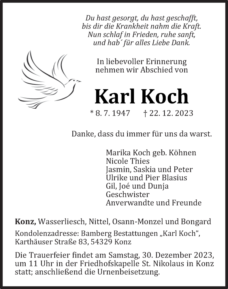  Traueranzeige für Karl Koch vom 28.12.2023 aus trierischer_volksfreund