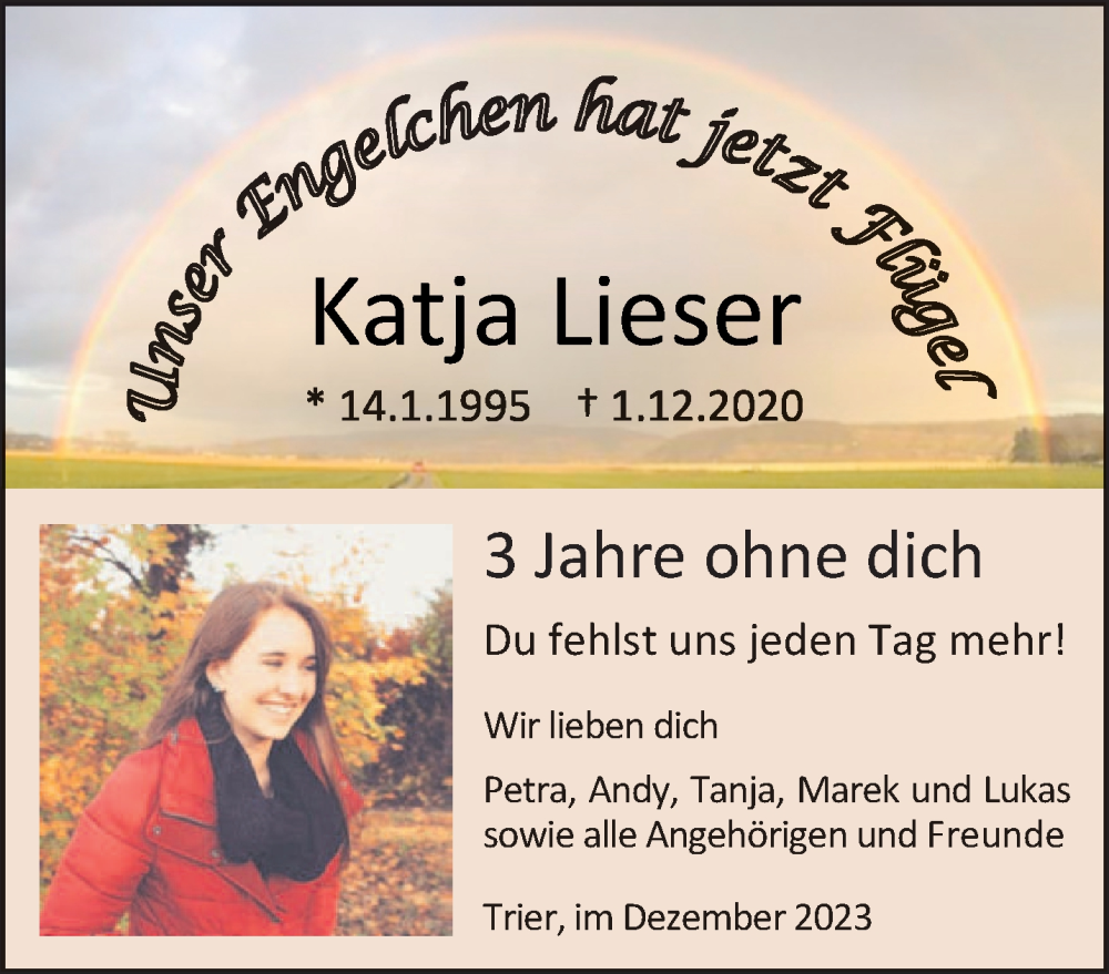 Traueranzeige für Katja Lieser vom 01.12.2023 aus trierischer_volksfreund