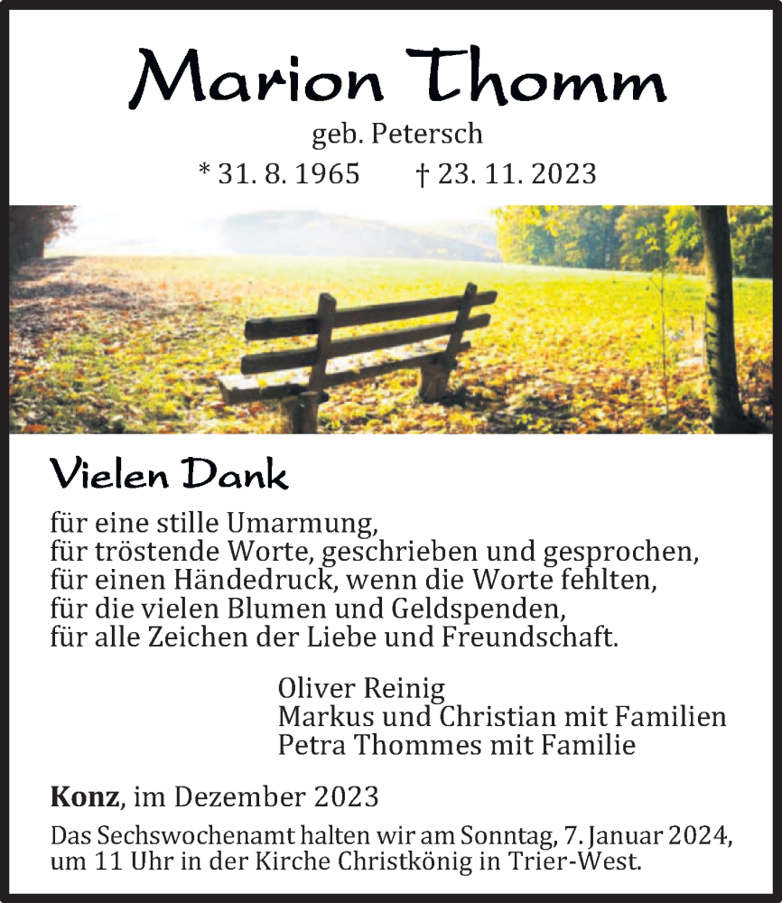  Traueranzeige für Marion Thomm vom 23.12.2023 aus trierischer_volksfreund