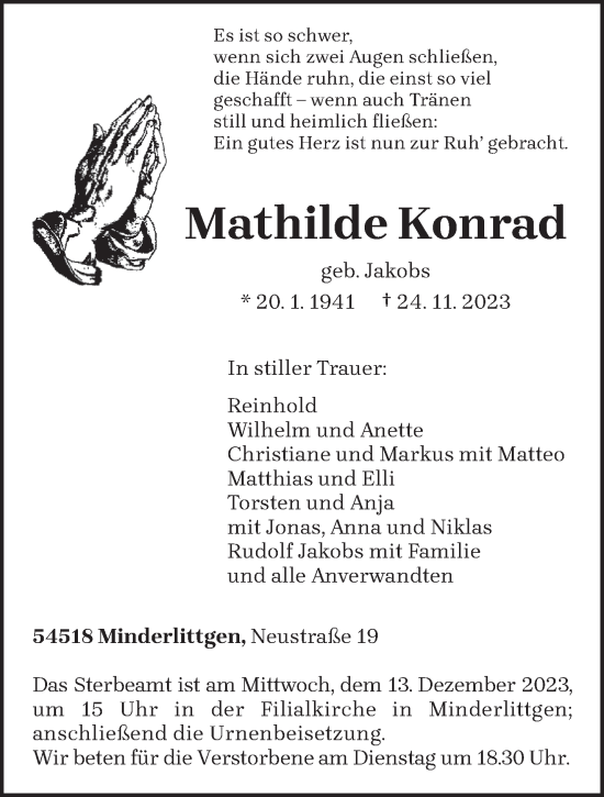 Traueranzeige von Mathilde Konrad von trierischer_volksfreund