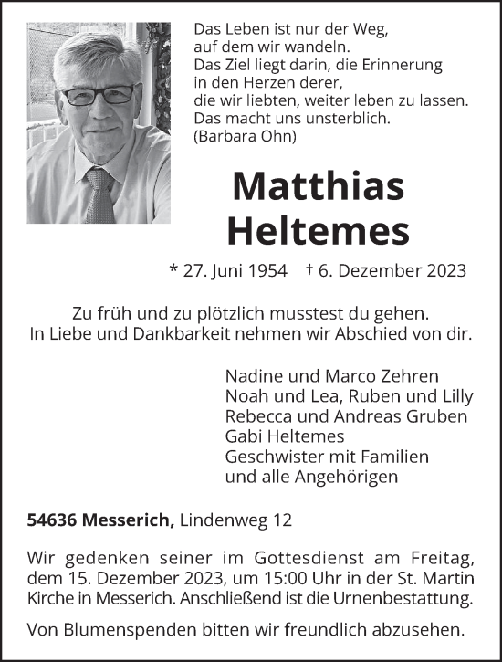 Traueranzeige von Matthias Heltemes von trierischer_volksfreund