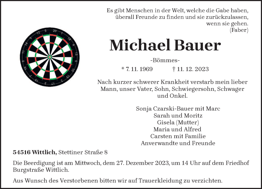  Traueranzeige für Michael Bauer vom 20.12.2023 aus trierischer_volksfreund