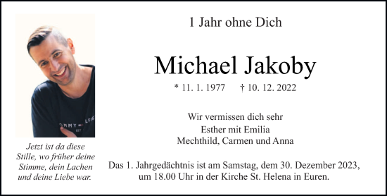 Traueranzeige von Michael Jakoby von trierischer_volksfreund