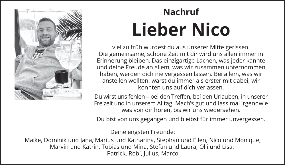  Traueranzeige für Nico Schmitt vom 14.12.2023 aus trierischer_volksfreund