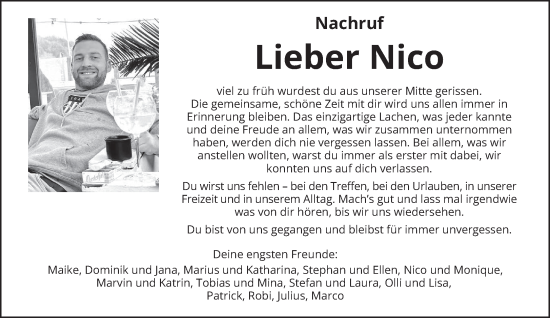 Traueranzeige von Nico Schmitt von trierischer_volksfreund