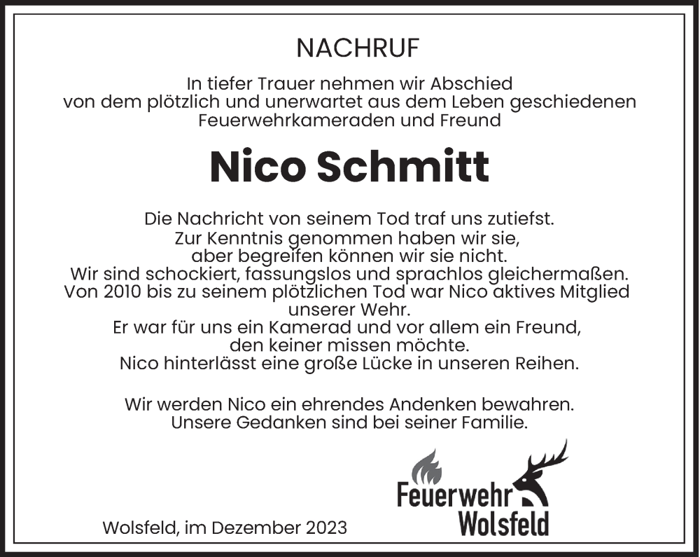  Traueranzeige für Nico Schmitt vom 15.12.2023 aus trierischer_volksfreund