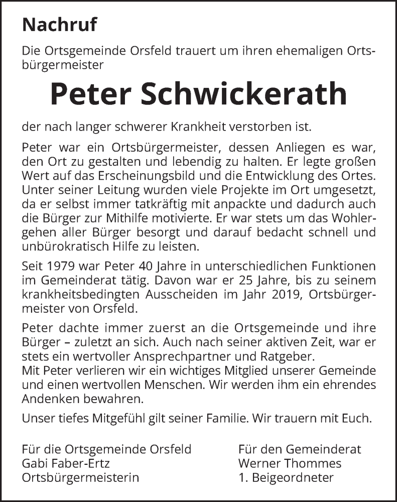  Traueranzeige für Peter Schwickerath vom 30.12.2023 aus trierischer_volksfreund