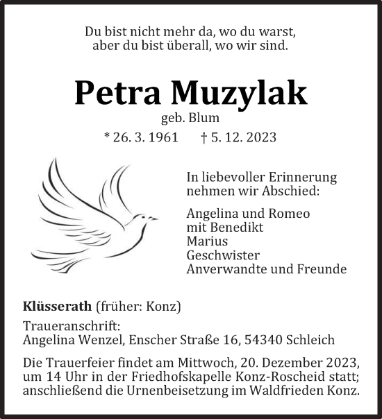 Traueranzeige von Petra Muzylak von trierischer_volksfreund