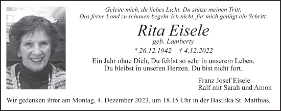 Traueranzeige von Rita Eisele von trierischer_volksfreund
