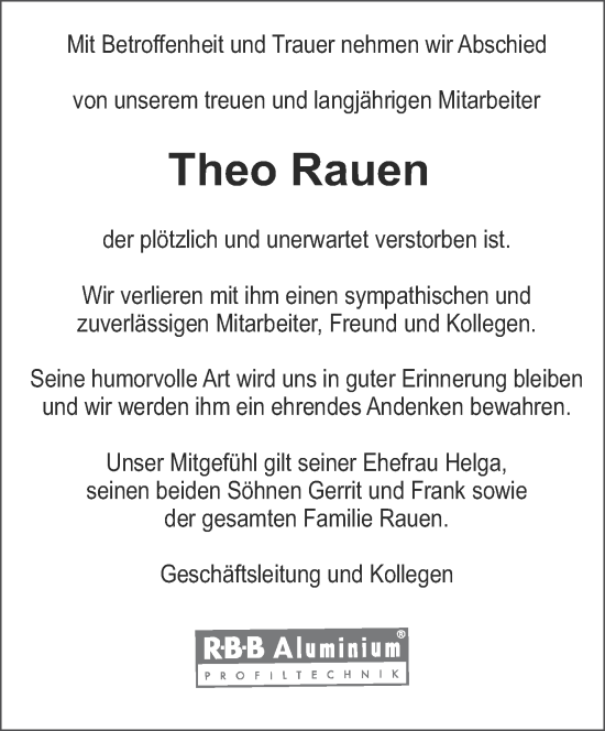 Traueranzeige von Theo Rauen von trierischer_volksfreund