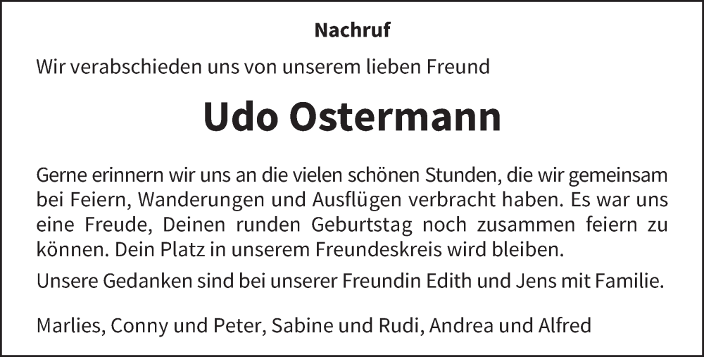  Traueranzeige für Udo Ostermann vom 16.12.2023 aus trierischer_volksfreund