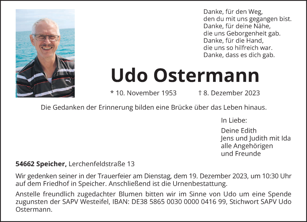 Traueranzeigen Von Udo Ostermann Volksfreundtrauerde 3952