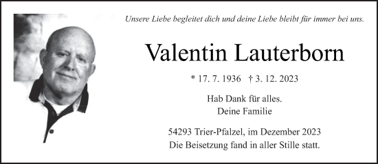 Traueranzeige von Valentin Lauterborn von trierischer_volksfreund