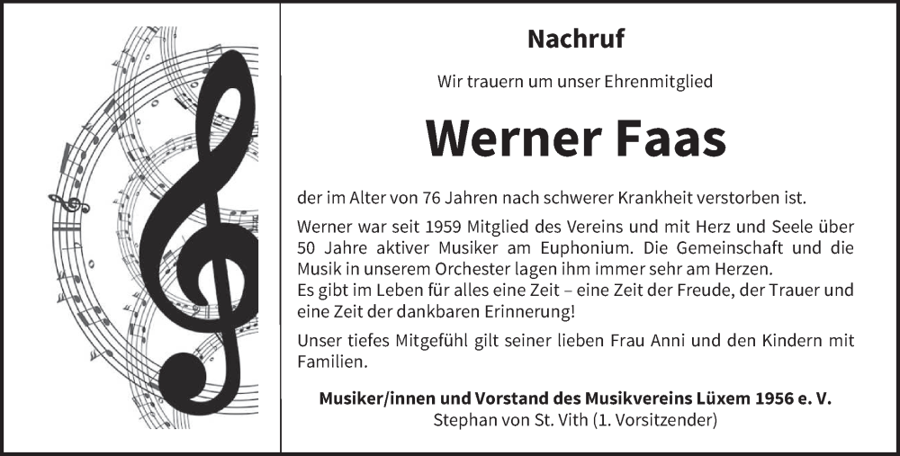  Traueranzeige für Werner Faas vom 09.12.2023 aus trierischer_volksfreund