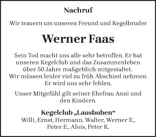 Traueranzeige von Werner Faas von trierischer_volksfreund