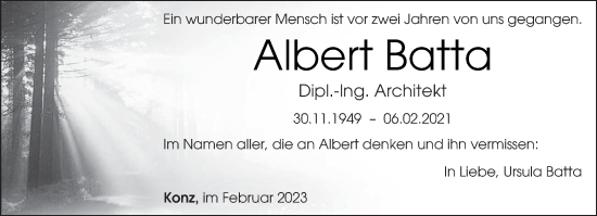Traueranzeige von Albert Batta von trierischer_volksfreund