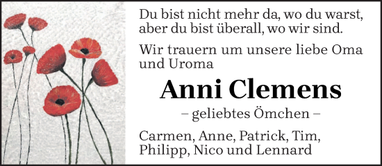 Traueranzeige von Anni Clemens von trierischer_volksfreund