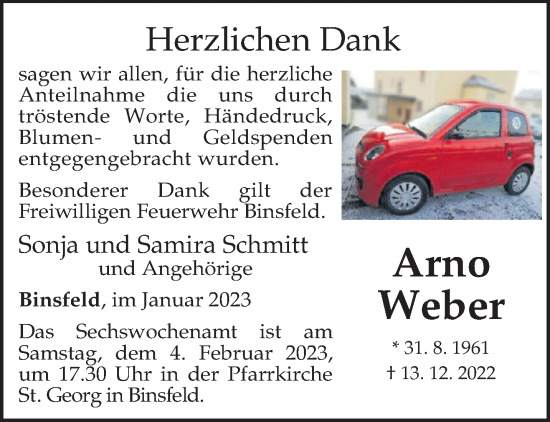 Traueranzeige von Arno Weber von trierischer_volksfreund