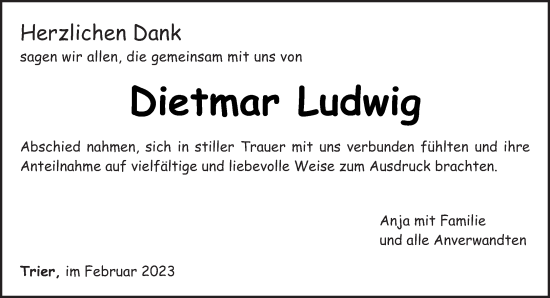 Traueranzeige von Dietmar Ludwig von trierischer_volksfreund