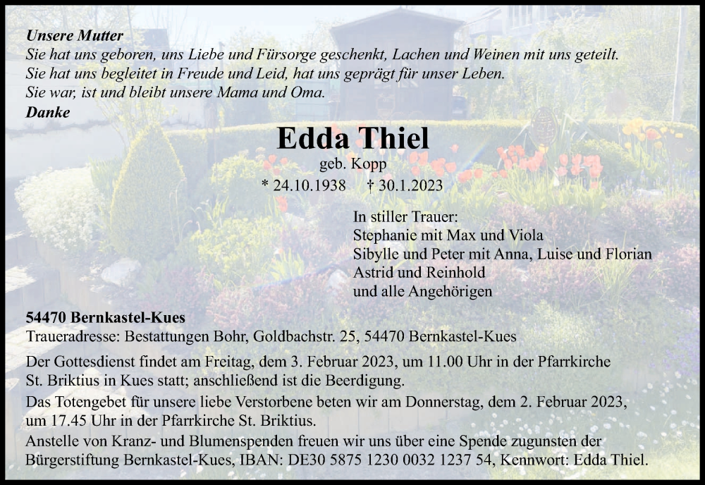  Traueranzeige für Edda Thiel vom 02.02.2023 aus trierischer_volksfreund