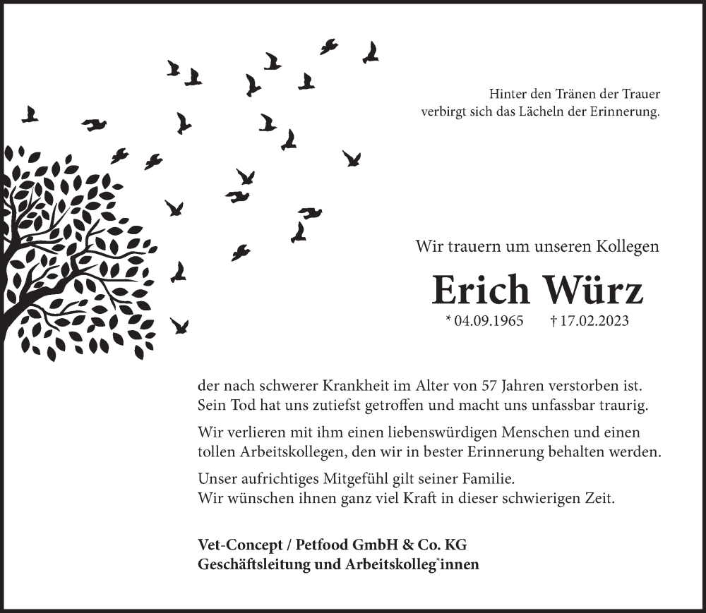  Traueranzeige für Erich Würz vom 25.02.2023 aus trierischer_volksfreund