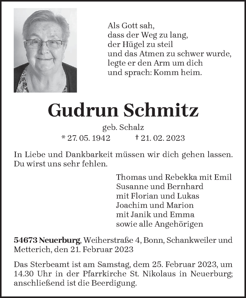  Traueranzeige für Gudrun Schmitz vom 24.02.2023 aus trierischer_volksfreund