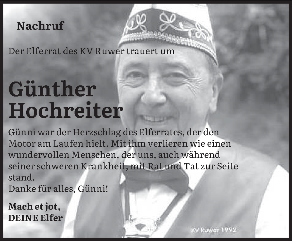  Traueranzeige für Günther Hochreiter vom 01.02.2023 aus trierischer_volksfreund