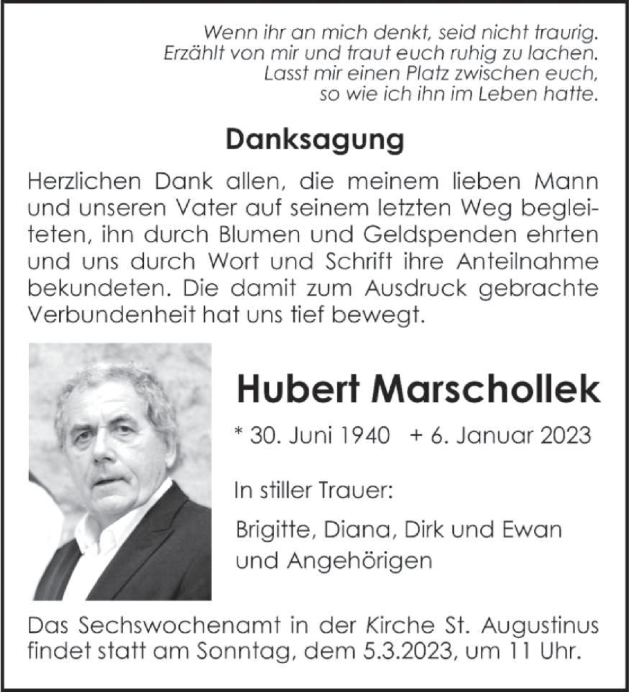  Traueranzeige für Hubert Marschollek vom 04.02.2023 aus trierischer_volksfreund