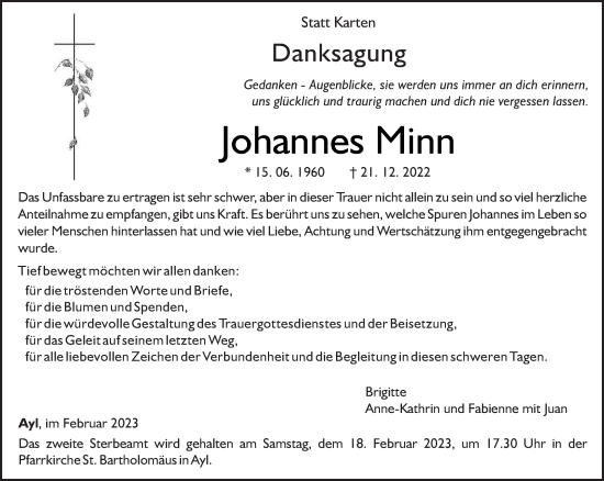 Traueranzeige von Johannes Minn von trierischer_volksfreund