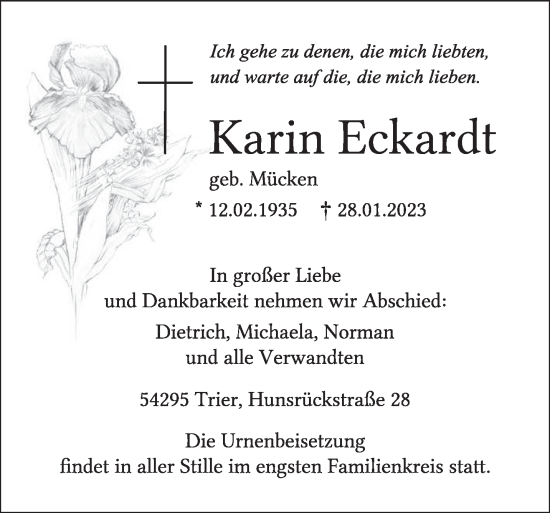 Traueranzeige von Karin Eckardt von trierischer_volksfreund