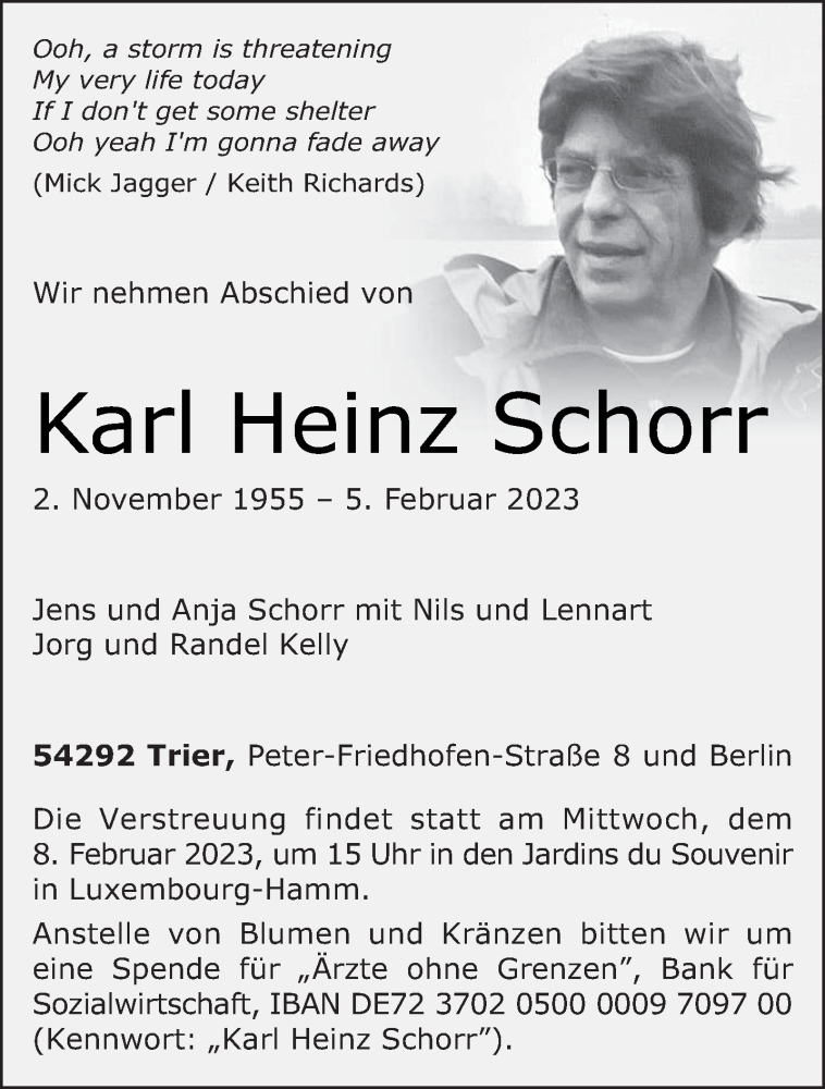  Traueranzeige für Karl Heinz Schorr vom 07.02.2023 aus trierischer_volksfreund