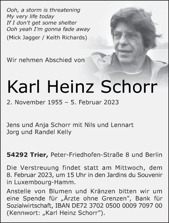 Traueranzeige von Karl Heinz Schorr von trierischer_volksfreund