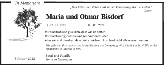 Traueranzeige von Maria und Otmar Bisdorf von trierischer_volksfreund