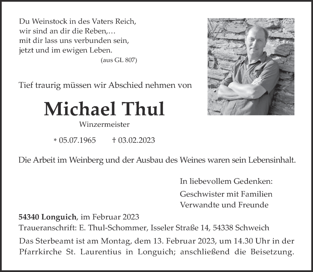  Traueranzeige für Michael Thul vom 08.02.2023 aus trierischer_volksfreund