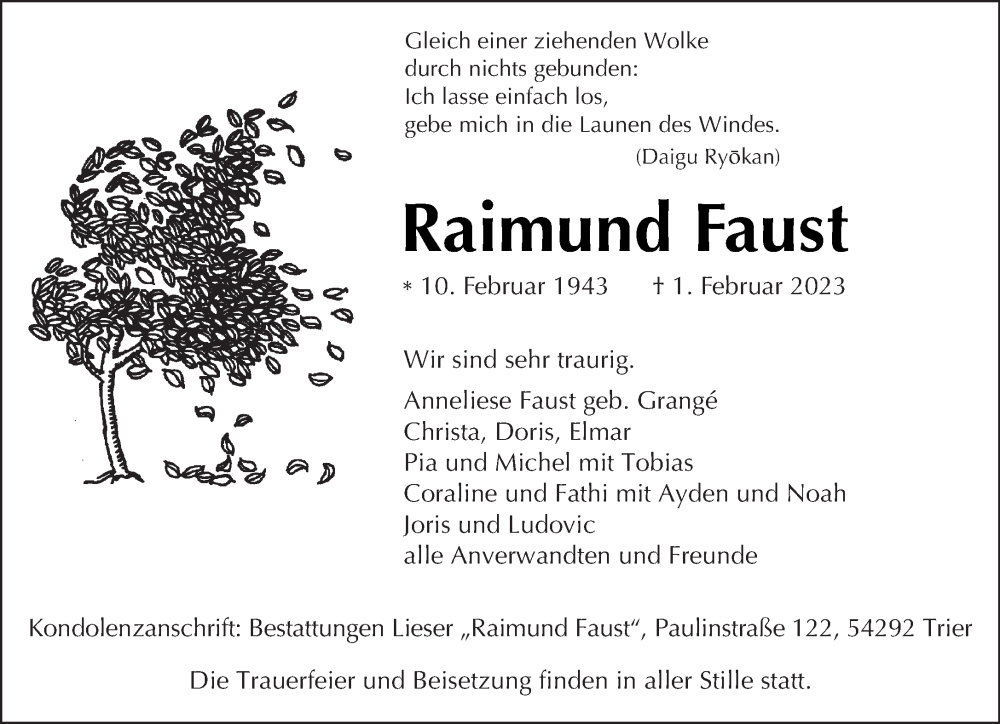  Traueranzeige für Raimund Faust vom 11.02.2023 aus trierischer_volksfreund