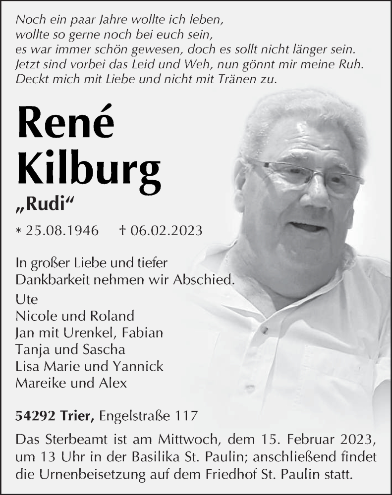  Traueranzeige für René Kilburg vom 11.02.2023 aus trierischer_volksfreund
